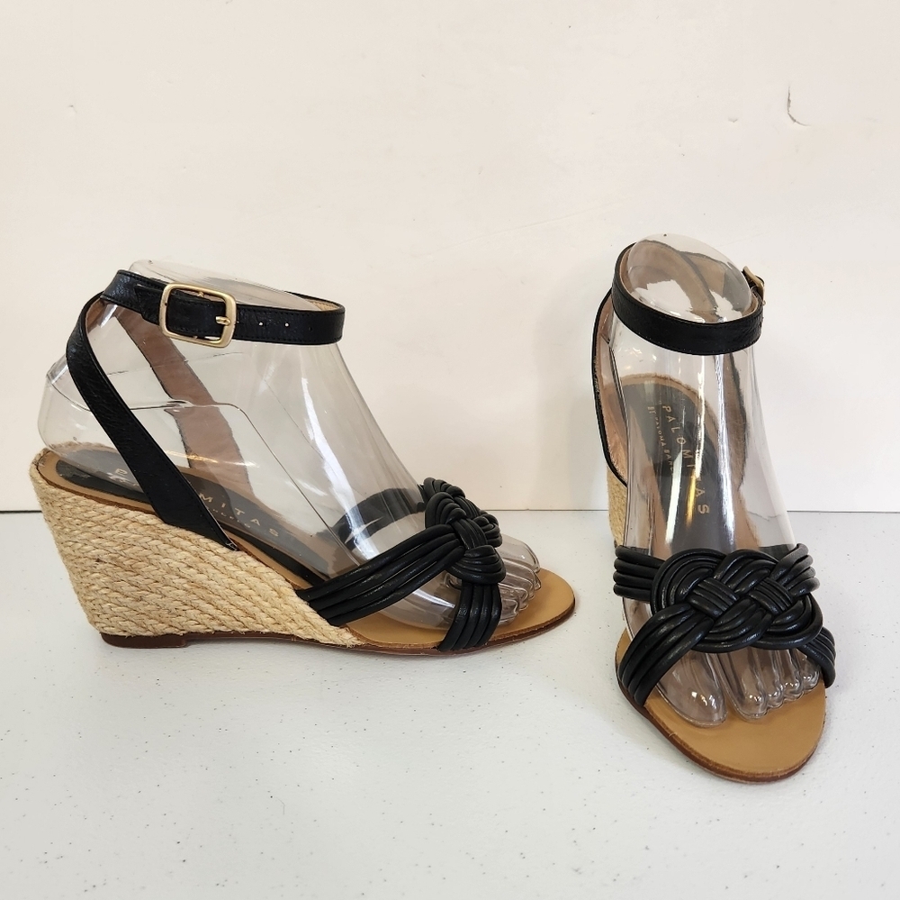Palomitas by Paloma Barcelo Black Knot Sandals Shoes Wedge Heels Open Toe 36 6